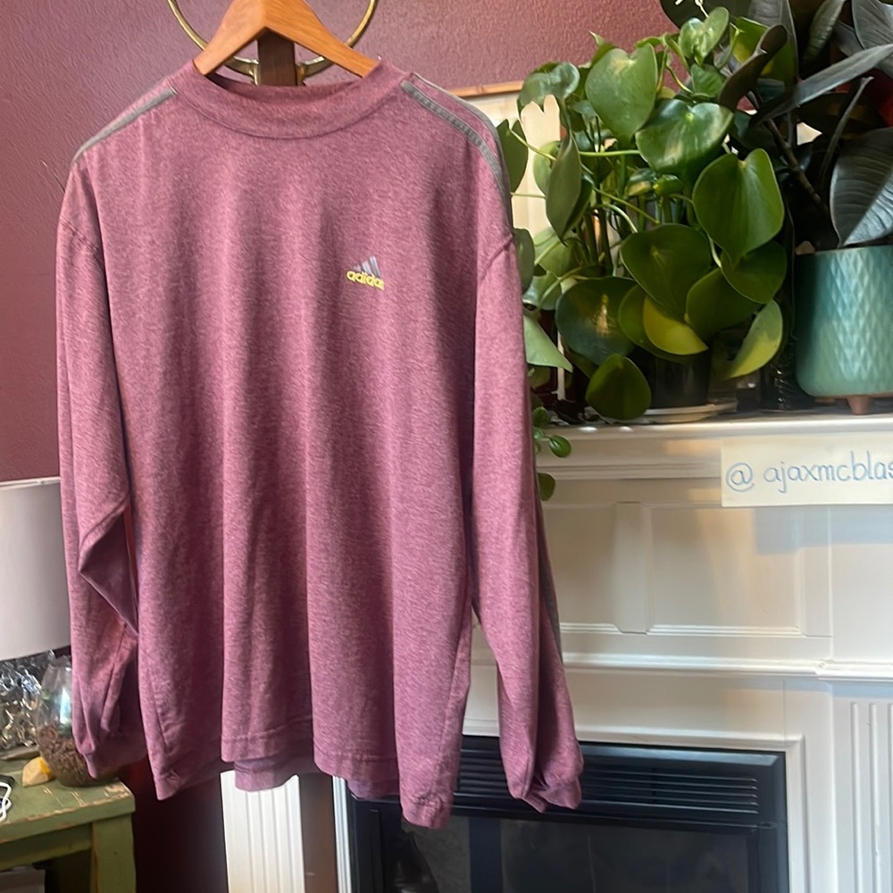 Adidas Shirt Mens Large Red 3 Stripes Long Sleeve Crew Neck Pullover